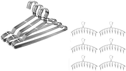 Seropy 30 Pack Metal Clothes Hangers and Clothes Drying Rack with 10 Clips(6 Pack) Stainless Steel Coat Hangers with Anti-Slip Notch, 16.5 Inch