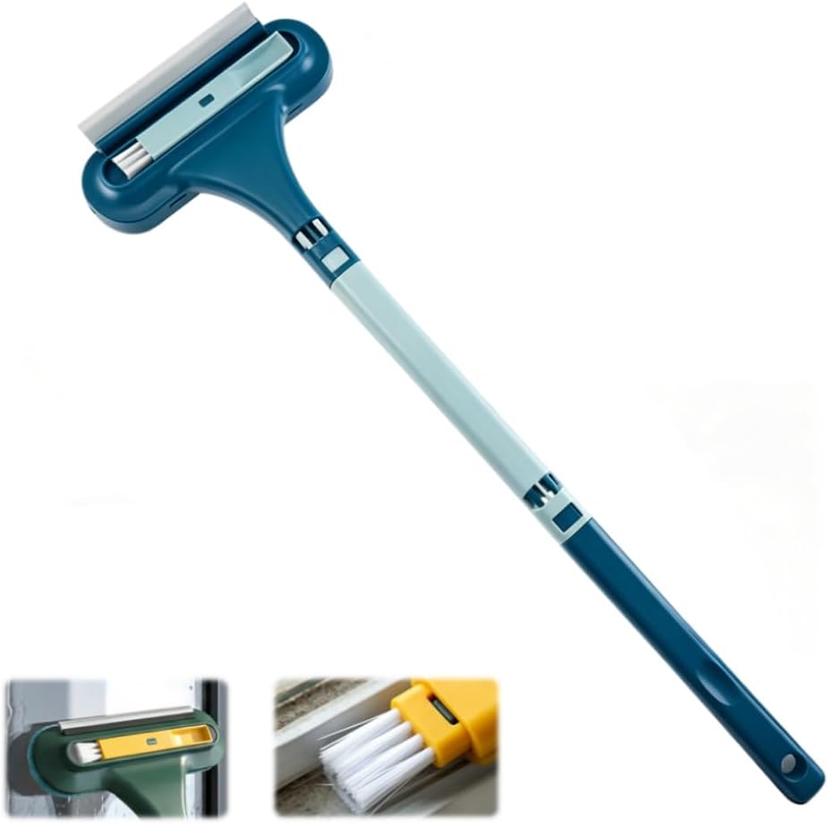 Window Screen Cleaning Brush, 2026 New 2 in 1 Window Screen Cleaner Tool with Squeegee, Mesh Screen Cleaner, Multi-Purpose Cleaning Brush for Patio Door Porch Screens (Blue)