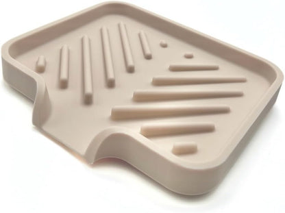 Silicone Soap Dish Tray and Sponge Holder with Drain Chute and Feet | 3-Way Sloped Design | Bathroom and Kitchen Sink Organizer Caddy (Black, 10"x4", 7.8 Ounces)