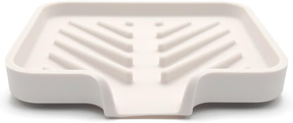 Silicone Soap Dish Tray and Sponge Holder with Drain Chute and Feet | 3-Way Sloped Design | Bathroom and Kitchen Sink Organizer Caddy (Black, 10"x4", 7.8 Ounces)