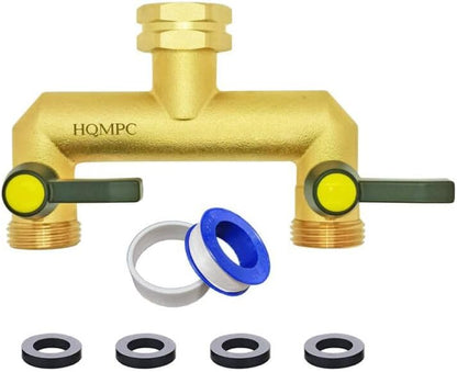 HQMPC Hose Splitter Garden Hose 3 Way Valve Brass Hose Splitter with Solid Long Handle Hose Spigot Splitter 3 Way Valve 3/4" GHT Thread