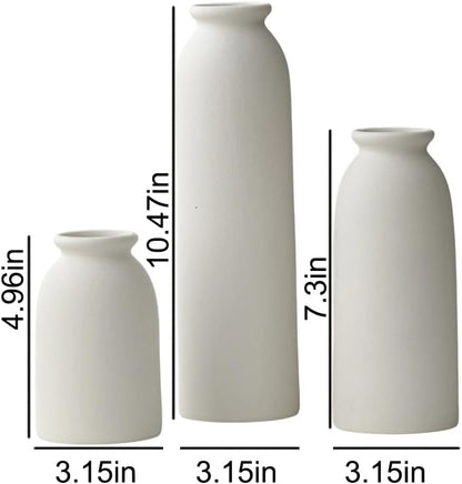 Ceramic Vase Set-3, Small Flower Vases for Decor, Modern Boho Farmhouse Style, Decorative Vases for Pampas Grass & Dried Flowers, Distressed Finish (Beige)