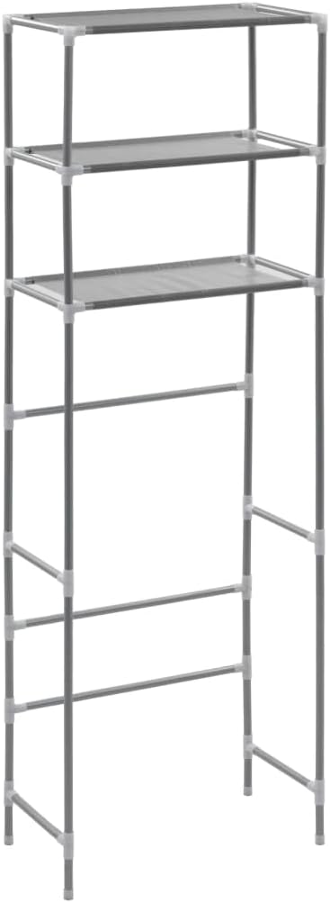 vidaXL Storage Shelf, 3-Tier Washing Machine Storage Rack, Above Washer Dryer Organizer Stand, Freestanding Bathroom Storage Rack, Silver