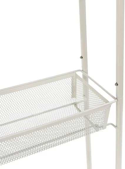 3 Tier Slim Rolling Storage Cart for Narrow Spaces, Metal Utility Organizer with Mesh Baskets, Lockable Wheels, Hanging Hooks, Rust-Resistant Finish for Bathroom, Laundry Room, Kitchen, White