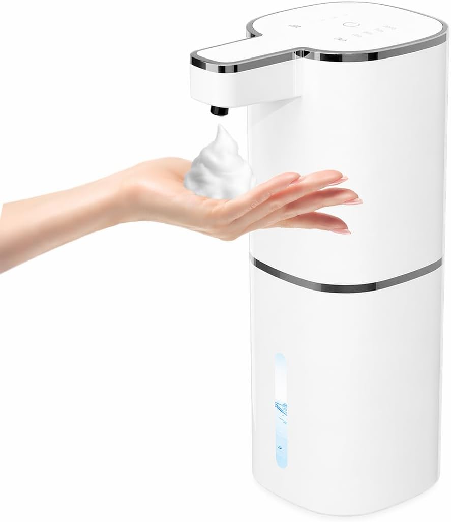 Automatic Foaming Soap Dispenser, Touchless Hand Soap Dispenser, USB Rechargeable, 4 Adjustable Levels, 14.2 oz (420 ml) Large Capacity, for Bathroom, Kitchen & School (Black, Foaming)