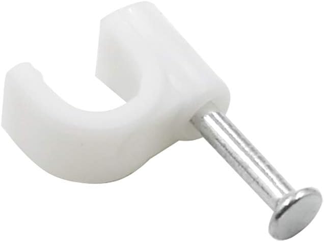 Flat Ethernet Cable Wire Clips with Nail, 14mm, White | Single Coaxial Cable Clamps, Cable Management