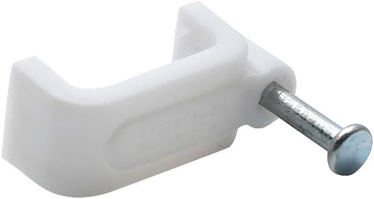 Flat Ethernet Cable Wire Clips with Nail, 14mm, White | Single Coaxial Cable Clamps, Cable Management