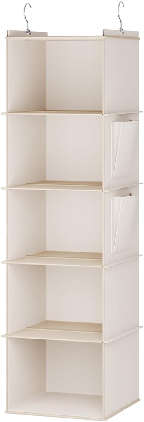 YOUDENOVA Hanging Closet Organizer, 4-Shelf Closet Hanging Storage Shelves, Grey