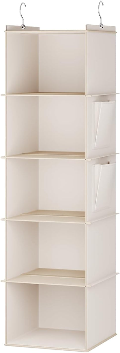YOUDENOVA Hanging Closet Organizer, 4-Shelf Closet Hanging Storage Shelves, Grey