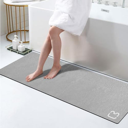 Diatomaceous Earth Bath Mat Rugs Super Absorbent Diatomite Stone Bath Mat Non Slip Quick Dry Thin Bathroom Mat Fit Under Door, Floor Rugs in Front of Bathtub, Shower Room, Sink,15.7"x23.6", Grey