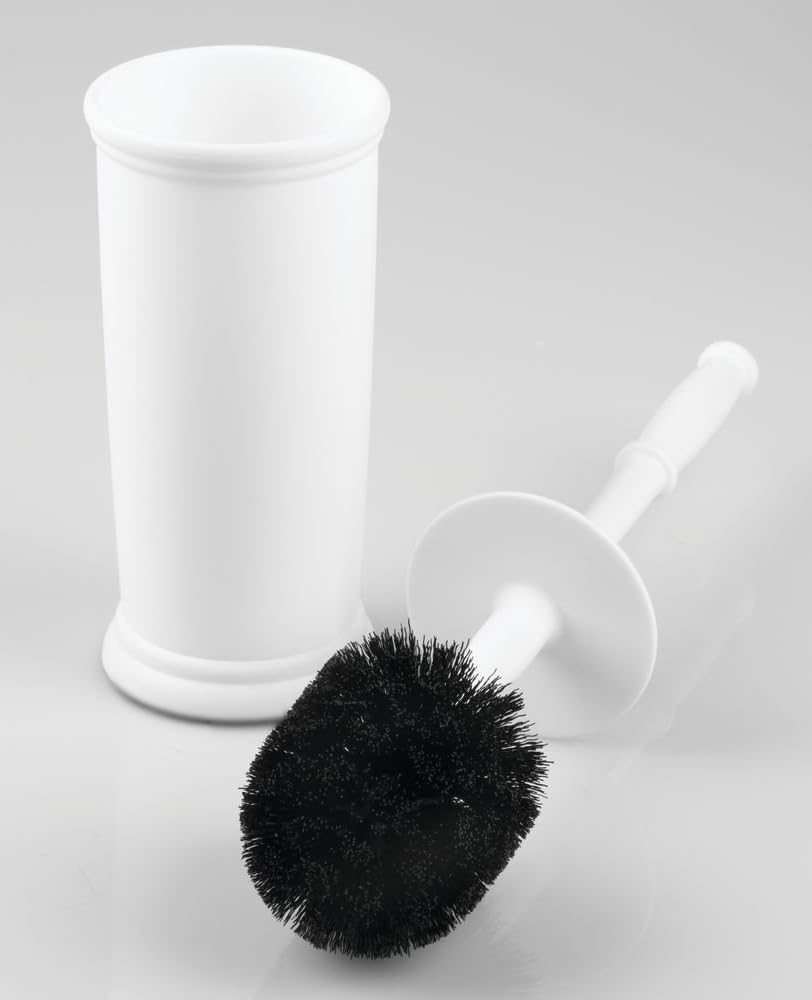 InterDesign Kent Plastic Toilet Bowl Brush Set, Classic Design Slim Compact Bowl Brush and Holder for Bathroom - Sturdy, Deep Cleaning, 4.25" x 4.25" x 16", White