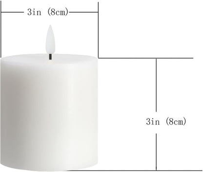 volnyus Flameless Candles Set of 3 (3x3 inch) Flickering LED Real Wax Candles Battery Operated with Remote Control Timers for Fireplace Bedroom Livingroom Party Dimmable Ivory Pillars Flat top
