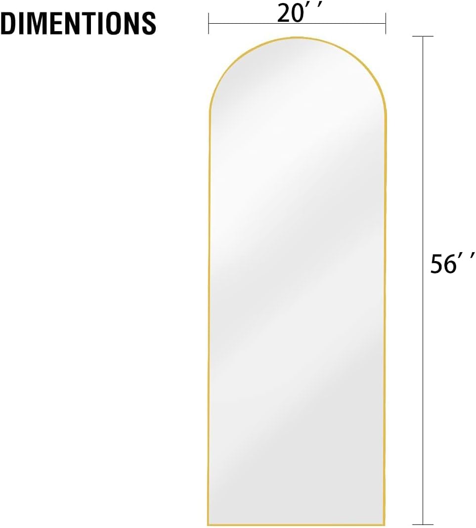 OGCAU Floor Full Length Mirror, 56"x20" Arched Full Body Mirror, Hanging or Leaning, Standing, Wall Mounted with Aluminum Frame for Bedroom Living Room, White
