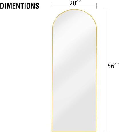 OGCAU Floor Full Length Mirror, 56"x20" Arched Full Body Mirror, Hanging or Leaning, Standing, Wall Mounted with Aluminum Frame for Bedroom Living Room, White