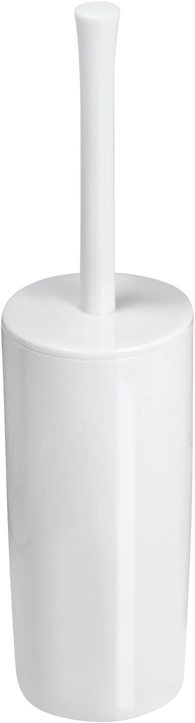mDesign Slim Plastic Toilet Bowl Brush and Holder Set, Modern Compact Storage Organizer Cleaner Scrubber for Toilet - Heavy Duty Cleaning Plunger for Bathroom, Aura Collection - White