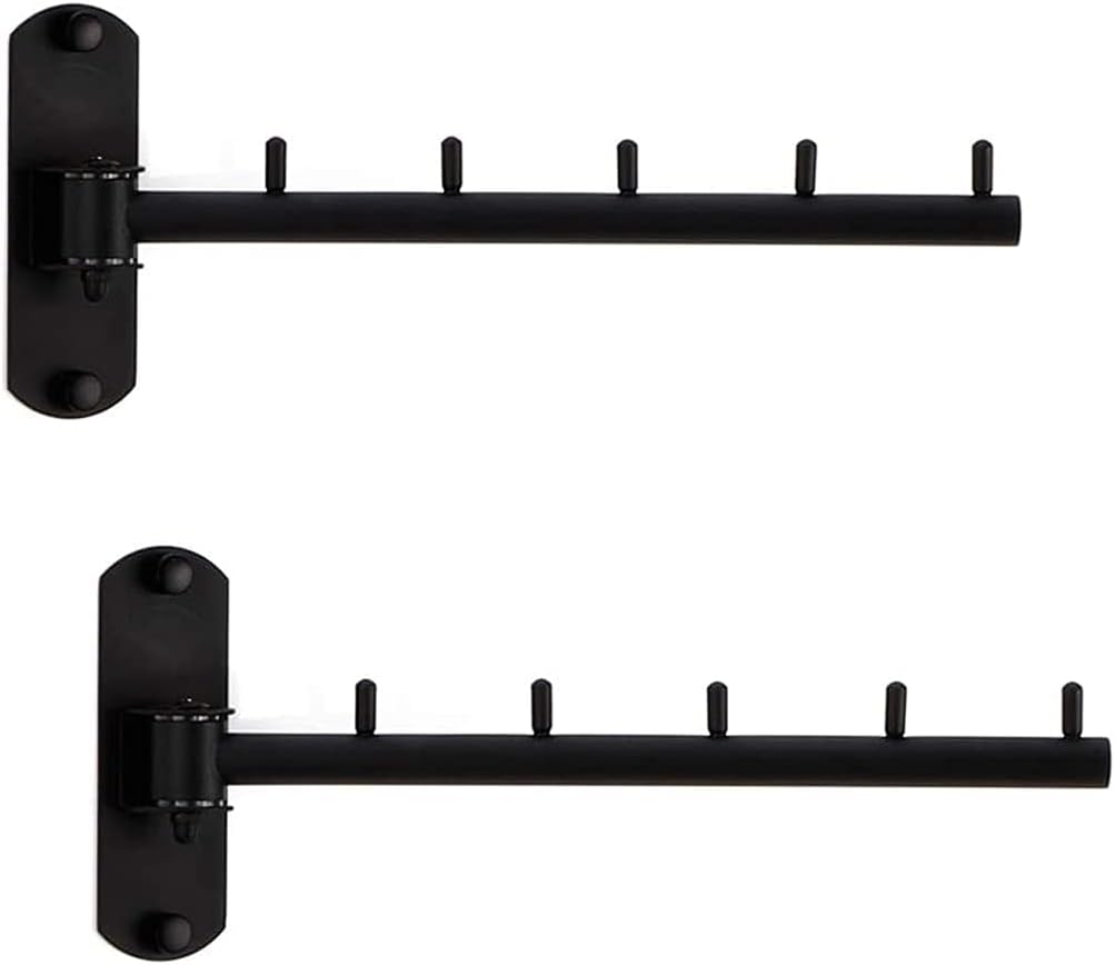 Pack of 2 Folding Wall Mounted Clothes Hanger Rack with Swing Arm Stainless Steel Heavy Duty Coat Hook for Bathroom, Bedroom, Laundry Room - Black