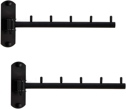 Pack of 2 Folding Wall Mounted Clothes Hanger Rack with Swing Arm Stainless Steel Heavy Duty Coat Hook for Bathroom, Bedroom, Laundry Room - Black