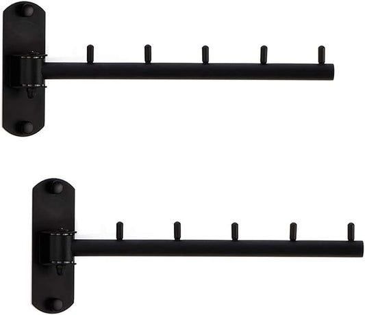 Pack of 2 Folding Wall Mounted Clothes Hanger Rack with Swing Arm Stainless Steel Heavy Duty Coat Hook for Bathroom, Bedroom, Laundry Room - Black
