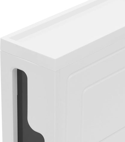 Narrow Bathroom Storage Cabinet with Drawers, 5.5" Slim Floor Standing Rolling Cart on Lockable Wheels, PP Unit with Toilet Paper Holder for Small Space, Kitchen, Laundry Room (3 Tier)