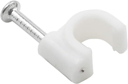 Flat Ethernet Cable Wire Clips with Nail, 14mm, White | Single Coaxial Cable Clamps, Cable Management