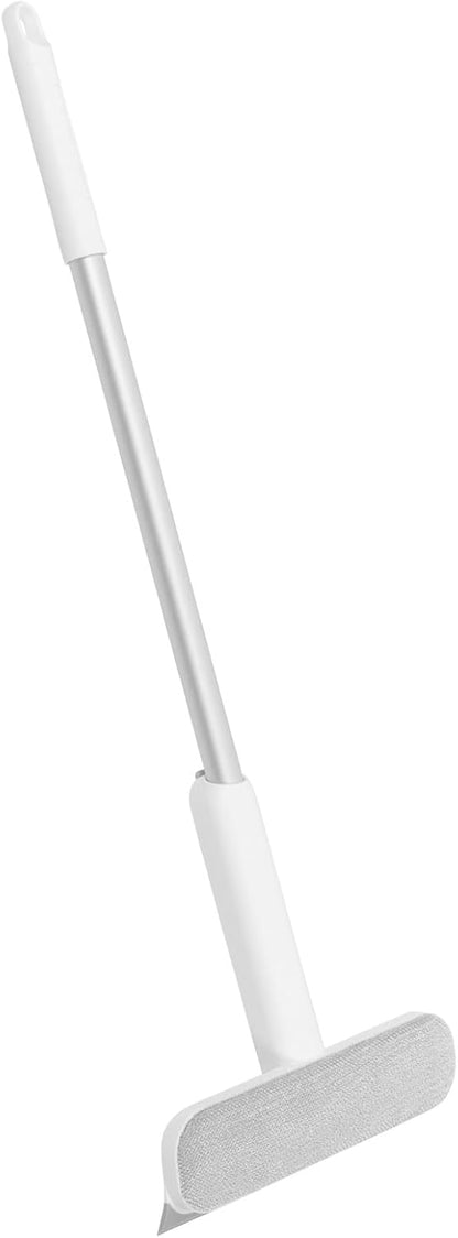 Multipurpose Window Squeegee with Double-Sided Glass and Screen Brush, Aluminum Alloy Frame, Small Home Glass Door and Shower Squeegee for Cleaning, White