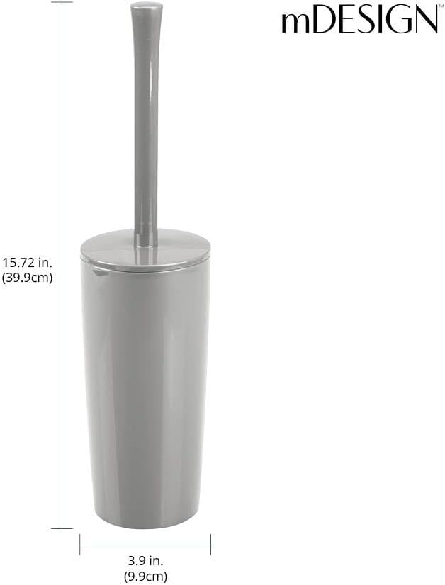mDesign Slim Plastic Toilet Bowl Brush and Holder Set, Modern Compact Storage Organizer Cleaner Scrubber for Toilet - Heavy Duty Cleaning Plunger for Bathroom, Aura Collection - Gray
