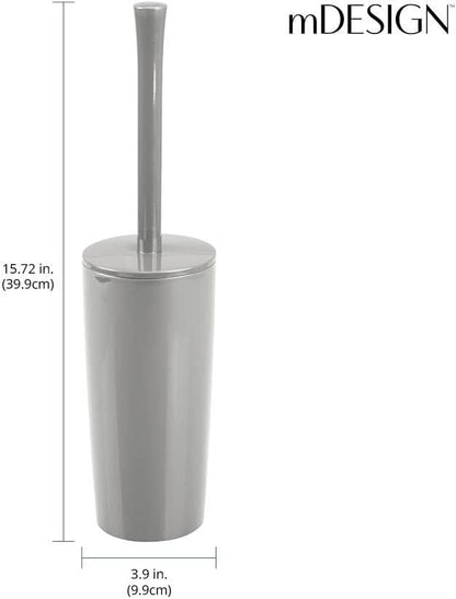mDesign Slim Plastic Toilet Bowl Brush and Holder Set, Modern Compact Storage Organizer Cleaner Scrubber for Toilet - Heavy Duty Cleaning Plunger for Bathroom, Aura Collection - Gray