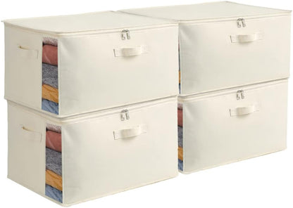 3-Pack Large Canvas Comforter Storage Bags for Clothes Sweater Clothes Organizer with Dual Zipper Three Carrying Handles for Blanket Closet Storage Container