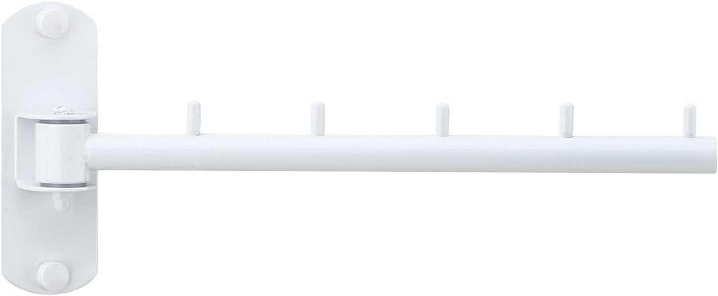 Folding Wall Mounted Clothes Hanger Rack with Swing Arm Stainless Steel Heavy Duty Coat Hook for Bathroom, Bedroom, Laundry Room- White