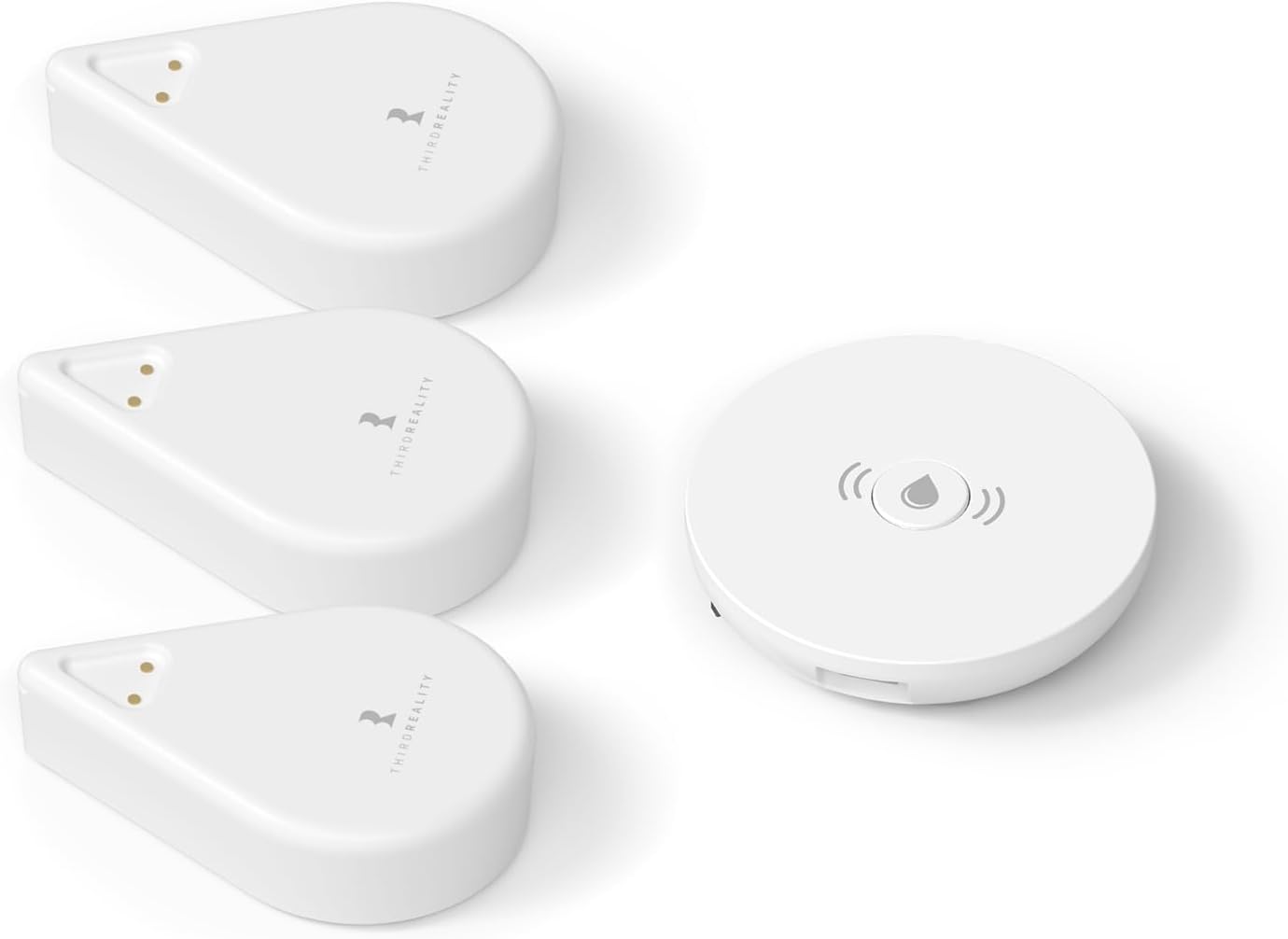 THIRDREALITY Smart Water Leak Sensor KM1, Matter Over WiFi, 1 KM1-controller with 100dB Alarm & 3 Water Detectors, 3-Year Battery Life, No Batteries, Work with Apple Home, Alexa, Home Assistant, Homey
