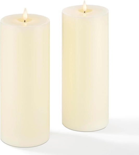 LampLust Realistic Flameless Pillar Candles with Remote, Set of 3, Batteries Included, Real White Wax, 3D Flickering LED Flame, 3 Inch Pillar Candles, Spring Decor, Centerpieces for Tables