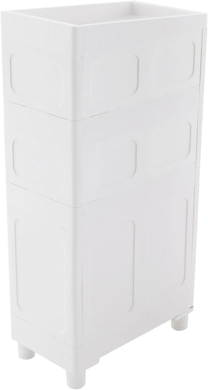 4 Drawer Narrow Floor Cabinet,4 Tier Plastic Slim Storage Cabinet with Drawers,Rolling Storage Cart with Drawers for Small Space,Bathroom,Living Room(8.7" W)