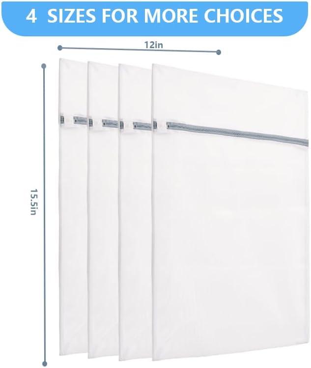 4 Pack Mesh Laundry Bags for Delicates, Medium (12"x16") Wash Bags for Laundry, Durable Honeycomb Mesh Laundry Wash Bag with Auto-Lock Zipper for Lingerie, Blouses, Hosiery, and Daily Clothes