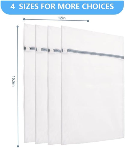 4 Pack Mesh Laundry Bags for Delicates, Medium (12"x16") Wash Bags for Laundry, Durable Honeycomb Mesh Laundry Wash Bag with Auto-Lock Zipper for Lingerie, Blouses, Hosiery, and Daily Clothes