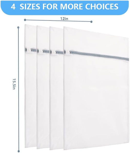4 Pack Mesh Laundry Bags for Delicates, Medium (12"x16") Wash Bags for Laundry, Durable Honeycomb Mesh Laundry Wash Bag with Auto-Lock Zipper for Lingerie, Blouses, Hosiery, and Daily Clothes
