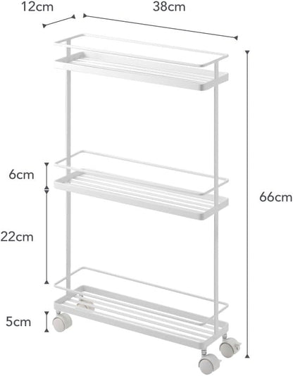 YAMAZAKI Home Tower Rolling Kitchen Island Three Tier Metal Storage Cart - Portable Organizer Shelves Utility Cart, 26" - Steel -