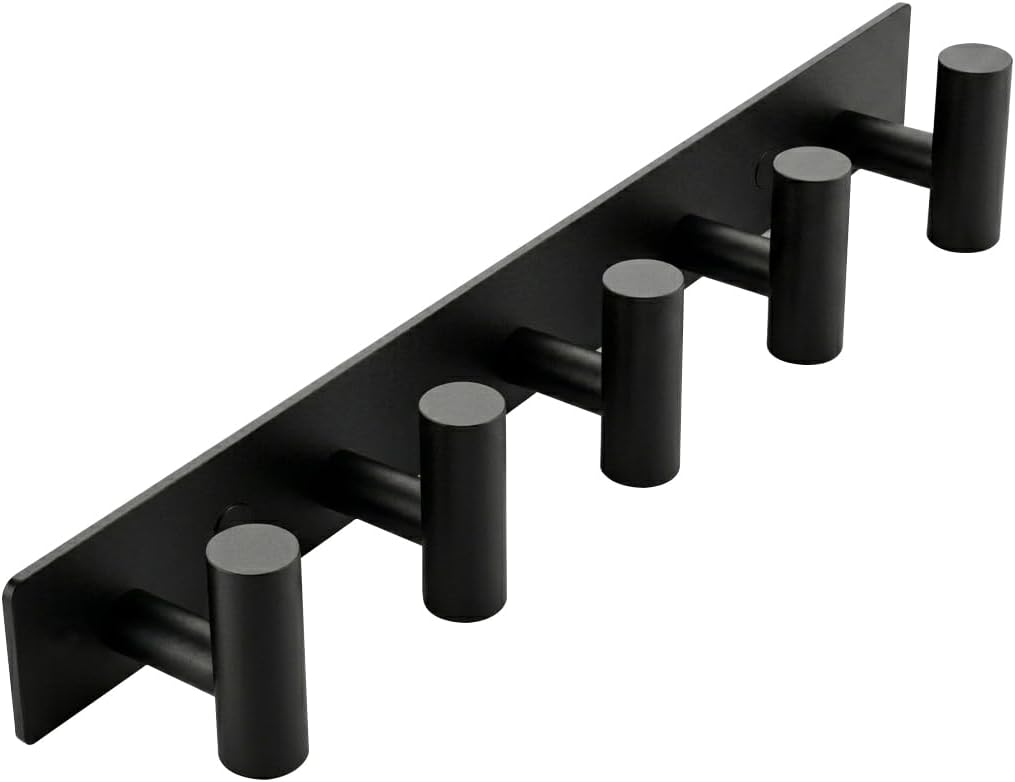 Matte Black Coat Rack Wall Mount - 6 Hooks, Heavy Duty Stainless Steel Wall Hooks for Towels, Coats, Robes, Bags, Hats, Keys, Wall Coat Hanger for Bathroom, Entryway, Kitchen, Hotel, Bedroom, Office