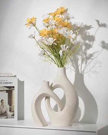 Levvohd Hollow Ceramic Vase Set of 2, Modern Nordic Minimalist Book Style Boho Aesthetic Vases for Home Decor Living Room Shelf Entryway Coffee Centerpiece Table Decorative (Cream White)