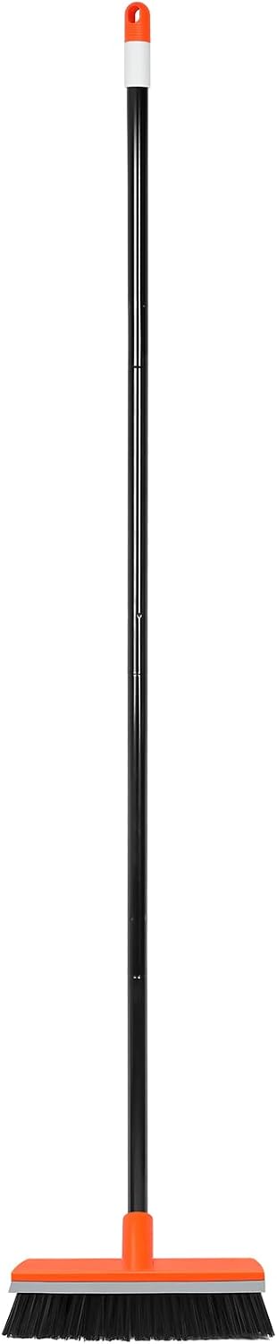 Deck Brush with Long Handle, Stiff Bristle Floor Scrub Broom, 55'' Outdoor Scrubber Remove Dirt, Leaves, Snow on Carpet, Patios, Garage, Concrete