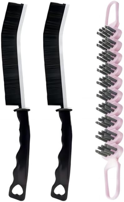 Crevice Cleaning Brush Hard Bristle Grout Brush Scrub Brush Toilet Brush Cleaning Tools Cleaning Supplies for Household Use Bathroom Kitchen 3 Pcs (Black&White)