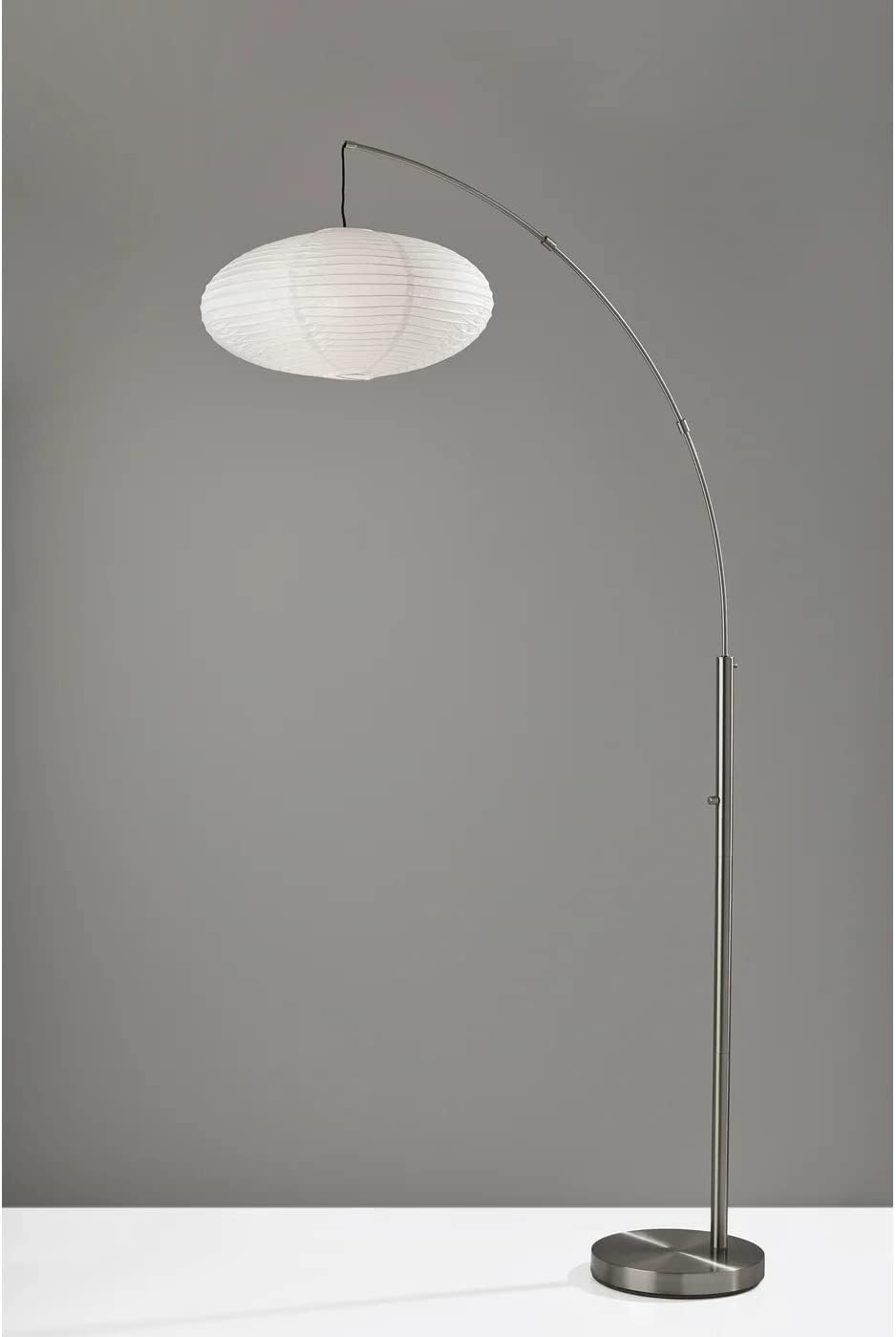 Adesso Arc Floor Lamp, 80” Tall Black Base, Oval Off-White Paper Shade – Convenient Overhead Lighting for Living Room, Nursery, Bedroom or Office
