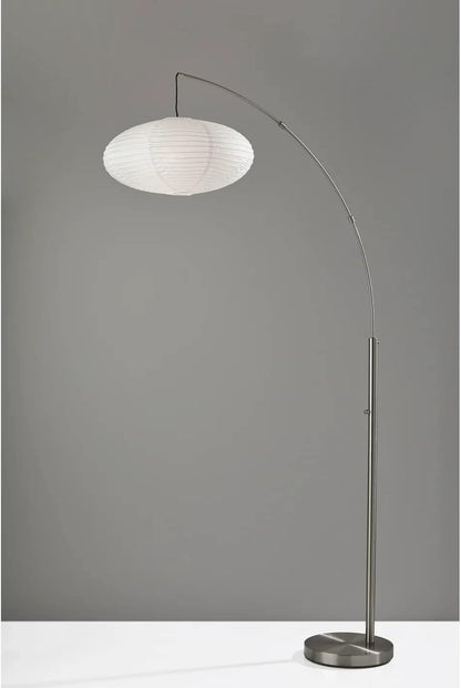 Adesso Arc Floor Lamp, 80” Tall Black Base, Oval Off-White Paper Shade – Convenient Overhead Lighting for Living Room, Nursery, Bedroom or Office