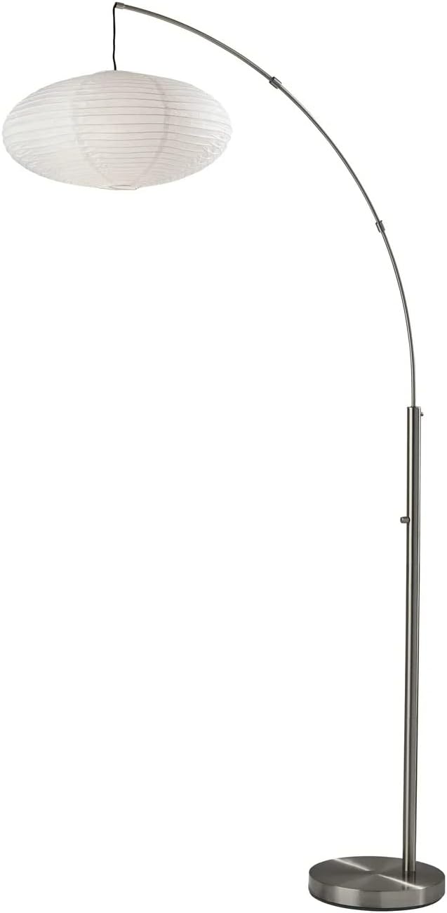 Adesso Arc Floor Lamp, 80” Tall Black Base, Oval Off-White Paper Shade – Convenient Overhead Lighting for Living Room, Nursery, Bedroom or Office