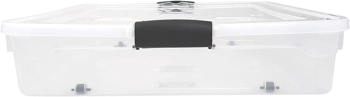 HOMZ 2-Pack Under Bed Storage, Clear Plastic Containers with Lids, 60 Quart, Gray Latch - Stackable Underbed Organizer Bins for Shoes, Bags, Clothes, and Towels