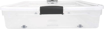 HOMZ 2-Pack Under Bed Storage, Clear Plastic Containers with Lids, 60 Quart, Gray Latch - Stackable Underbed Organizer Bins for Shoes, Bags, Clothes, and Towels