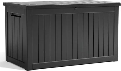 PatioZen 100 Gallon Resin Deck Box, Lockable Patio Outdoor Storage Box for Furniture, Garden Tools and Tools Storage, Waterproof Outside Storage Boxes - Black