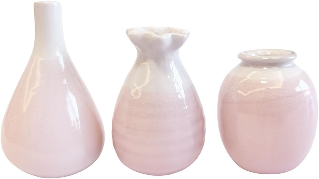 Daittin 3-Piece Ceramic Vase Set - Small Bud Vases for Dried/Fresh Flowers, Tabletop Decor for Living Room, Bedroom & Office, Compact & Stylish Decor Pieces for Gift Givers (Pink)