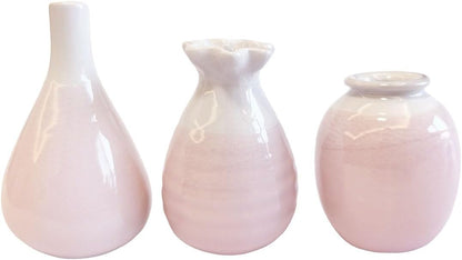 Daittin 3-Piece Ceramic Vase Set - Small Bud Vases for Dried/Fresh Flowers, Tabletop Decor for Living Room, Bedroom & Office, Compact & Stylish Decor Pieces for Gift Givers (Pink)