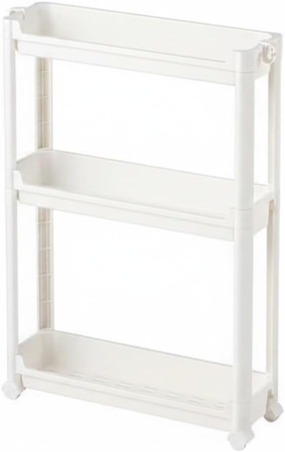 Slim Rolling Storage Cart, White | Plastic Utility Organizer, With Wheels, For Narrow Gaps, Kitchen and Bathroom