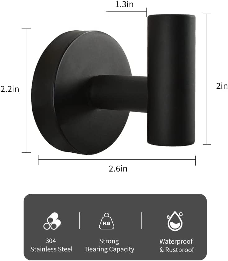 Vuzvuv Adhesive Hooks White SUS304 Stainless Steel - Self Adhesive Heavy Duty Waterproof Wall Hooks for Towel, Coat, Robe in Bathrooms Kitchen Hotel (2-Pack)